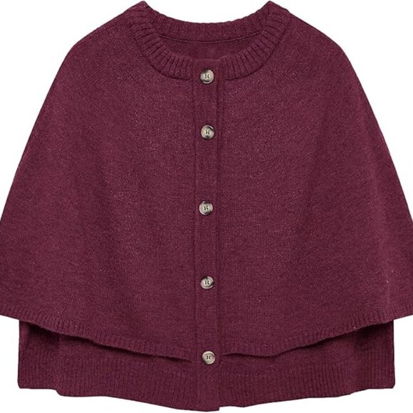 Cardigan Button Up Knit Shawl Sweater Casual Cape Coat for Fall Winter Layered - Picture 5 of 6